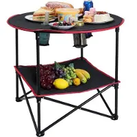 Famanu Ensemble de camping léger, portable et pliable avec porte-gobelets et sac de transport, table de jardin, noir