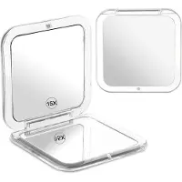 OEM Miroir de maquillage de voyage compact à double face - Grossissement 15x - Gris