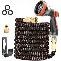 OEM Tuyau d'arrosage 15 m Tuyau d'eau flexible en latex 3 couches avec raccords métalliques - Tissu 3450D sans plis - 10 buses