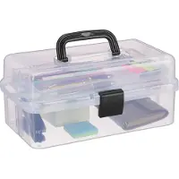 Relaxdays Boîte de rangement à 9 compartiments, boîte de rangement pour matériel de bricolage et de couture, H x l x P : 14,5 x 33 x 19 cm, transparente/noire