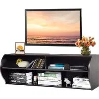Markenlos Meuble TV suspendu ou sur pied, meuble TV moderne en bois avec 3 compartiments ouverts, étagère TV pour téléviseurs de 32 à 55 pouces, meuble TV bas, 123 x 41 x 41 cm