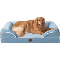 OEM Lit orthopédique XL pour chien en mousse à mémoire de forme, 112 x 81 x 15 cm, imperméable, antidérapant, à bords surélevés, lavable, couleur bleu clair