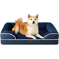 OEM Lit orthopédique pour grands chiens, 91 x 68 x 15 cm, lit en mousse à mémoire de forme, lavable, imperméable, antidérapant, à bords surélevés, bleu marine