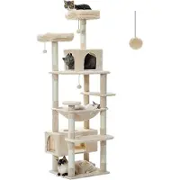 OEM Grand arbre à chat 184 cm pour grands chats avec griffoirs en sisal et coussins - beige