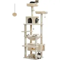 OEM Grand arbre à chat 184 cm pour grands chats avec griffoirs en sisal et coussins - beige