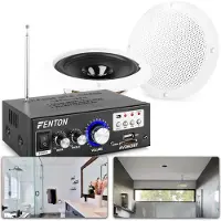 Fenton SkyTronic BS06 Badkamer speakerset 6.5 met versterker en 10 meter speakerkabel (Set), Enceinte encastrable, Blanc