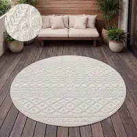 Paco Home Tapis d'extérieur Résistant aux intempéries Balcon Salon Scandinave Boho Unicolore Taille 160 cm Rond