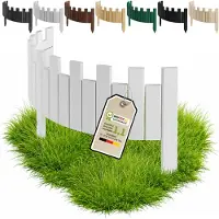 Pemicont Floranica Bordure de potager bois 100 x 40 cm, Blanc – découpe en créneaux, pin, trois piquets intégrés