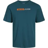 Jack & Jones Plus T-Shirt 'JJECORP' pétrole / orange / blanc