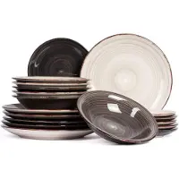 Cookinglife Ensemble de vaisselle - Delice Gris - 18 pièces / 6 personnes - 6 assiettes plates, 6 assiettes creuses et 6 assiettes à dessert