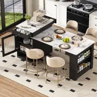 Flieks Table à rallonges avec plateau amovible, table de bar avec multiprises, table de salle à manger 71-151 x 80 x 92 cm, noir