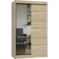 BellaFurn Armoire moderne avec portes coulissantes et miroir - IGA | Couleur : chêne Sonoma | 120x61x200 cm