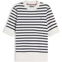 Tommy Hilfiger Pull-over 'Fine Short Sleeve' crème / bleu marine