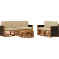 vidaXL - Ensemble de salon de jardin 6 pièces, en bois d'acacia massif, couleurs naturelles et beige