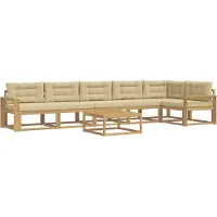 vidaXL Ensemble de salon de jardin , 7 pièces, blanc et beige, en polyester