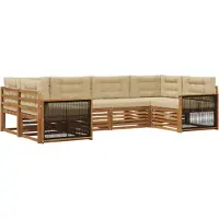 vidaXL - Ensemble de salon de jardin 6 pièces, en bois d'acacia massif, couleurs naturelles et beige