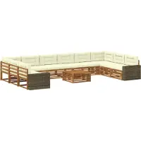vidaXL Ensemble de canapés , 11 pièces, en bois d'acacia massif, couleurs naturelles et crème