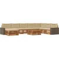 vidaXL Ensemble de salon de jardin , 9 pièces, en bois d'acacia massif, couleurs naturelles et beige