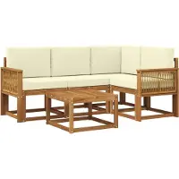 vidaXL Ensemble de salon de jardin , 5 pièces, en polyester, couleurs naturelles et crème
