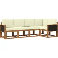 vidaXL Ensemble de salon de jardin , 5 pièces, en polyester, couleurs naturelles et crème