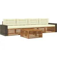 vidaXL Ensemble de salon de jardin 5 pièces, bois d'acacia massif, couleurs naturelles et crème