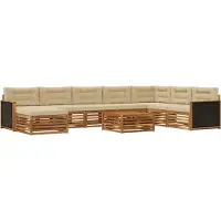 vidaXL Ensemble de salon de jardin , 9 pièces, en bois d'acacia massif, couleurs naturelles et beige