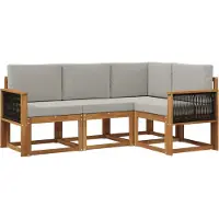 vidaXL Ensemble de canapés d'extérieur, 4 pièces. Polyester, couleur naturelle et gris clair