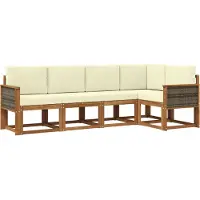 vidaXL Ensemble de salon de jardin , 5 pièces, en polyester, couleurs naturelles et crème