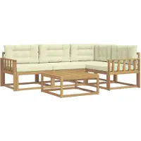 vidaXL Ensemble de salon de jardin , 5 pièces, blanc et crème, en polyester
