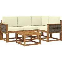 vidaXL Ensemble de salon de jardin , 5 pièces, en polyester, couleurs naturelles et crème