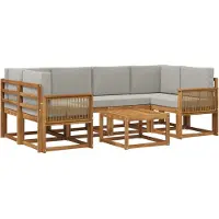 vidaXL Ensemble de salon de jardin , 7 pièces, en polyester naturel et gris clair