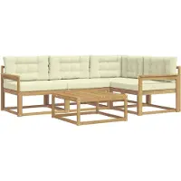 vidaXL Ensemble de salon de jardin , 5 pièces, blanc et crème, en polyester