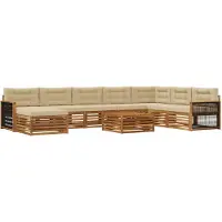 vidaXL Ensemble de salon de jardin , 9 pièces, en bois d'acacia massif, couleurs naturelles et beige