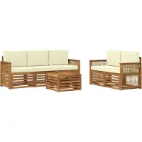 vidaXL Ensemble de salon de jardin 6 pièces, bois d'acacia massif, couleurs naturelles et crème