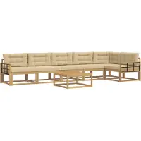 vidaXL Ensemble de salon de jardin , 7 pièces, blanc et beige, en polyester