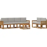 vidaXL Ensemble de salon de jardin , 7 pièces, en polyester naturel et gris clair