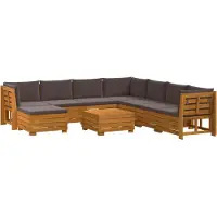 vidaXL : Ensemble de 9 pièces pour salon de jardin, en bois d'acacia massif, couleur marron
