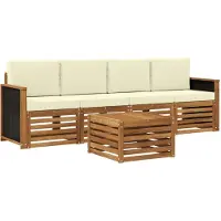 vidaXL Ensemble de salon de jardin 5 pièces, bois d'acacia massif, couleurs naturelles et crème