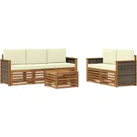 vidaXL Ensemble de salon de jardin 6 pièces, bois d'acacia massif, couleurs naturelles et crème