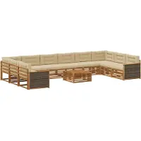 vidaXL Ensemble de canapé , 11 pièces, en bois d'acacia massif, couleurs naturelles et beige