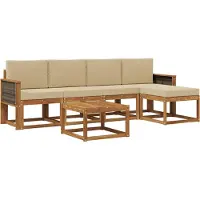 vidaXL Ensemble de salon de jardin 6 pièces, couleurs naturelles et beige, en polyester