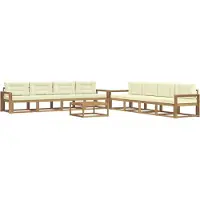 vidaXL Ensemble de salon de jardin , 9 pièces, blanc et crème, en polyester
