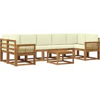 vidaXL Ensemble de salon de jardin 8 pièces, couleurs naturelles et crème, en polyester