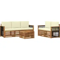 vidaXL Ensemble de salon de jardin 6 pièces, bois d'acacia massif, couleurs naturelles et crème