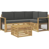 vidaXL Ensemble de salon de jardin 5 pièces, blanc et anthracite, en polyester
