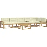 vidaXL Ensemble de salon de jardin , 7 pièces, blanc et crème, en polyester