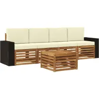 vidaXL Ensemble de salon de jardin 5 pièces, bois d'acacia massif, couleurs naturelles et crème