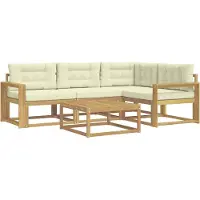 vidaXL Ensemble de salon de jardin , 5 pièces, blanc et crème, en polyester
