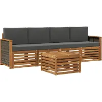 vidaXL Ensemble de salon de jardin 5 pièces, couleurs : naturel et anthracite