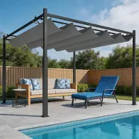 Ele eleoption Pergola autoportante 3 x 3 m avec toit coulissant, auvent de terrasse à fixation magnétique, structure métallique avec poteaux de 8 cm, résistante aux UV, gris